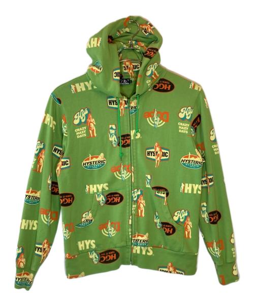 Hysteric Glamour（ヒステリックグラマー）Hysteric Glamour (ヒステリックグラマー) TURN IT ON 1ジップパーカー グリーン サイズ:Lの古着・服飾アイテム