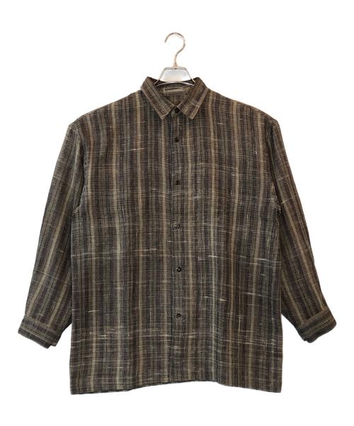 ISSEY MIYAKE（イッセイミヤケ）ISSEY MIYAKE (イッセイミヤケ) ウールリネンシャツ ブラウン サイズ:Ｍの古着・服飾アイテム
