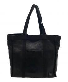 PORTER（ポーター）の古着「STAND TOTE BLACK LEATHER」｜ブラック