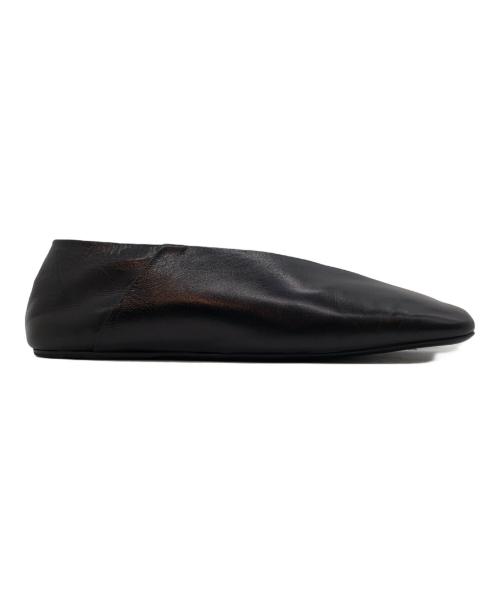 JIL SANDER（ジルサンダー）JIL SANDER (ジルサンダー) Square Toe Leather Ballet Shoes ブラック サイズ:35の古着・服飾アイテム