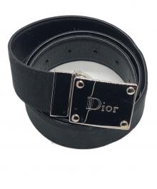 Christian Dior（クリスチャン ディオール）の古着「バックルキャンバスレザーベルト」｜ブラック