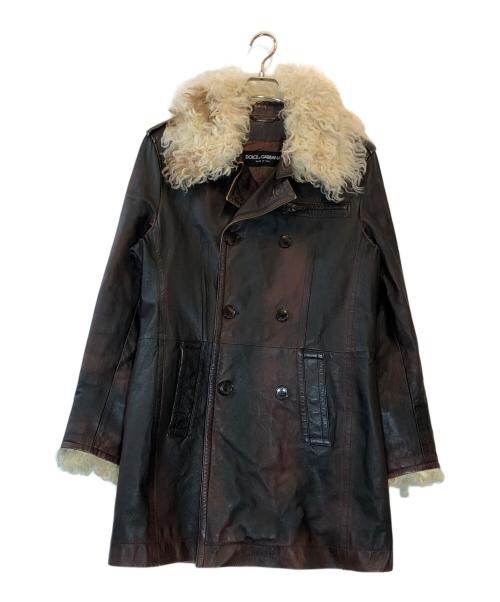 DOLCE & GABBANA（ドルチェ＆ガッバーナ）DOLCE & GABBANA (ドルチェ＆ガッバーナ) ムラ染めカンガルーレザーコート ブラウン サイズ:48の古着・服飾アイテム