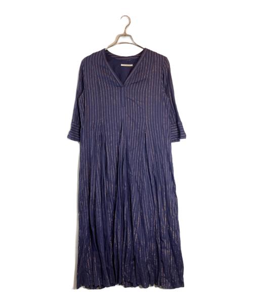 ne quittez pas（ヌキテパ）ne quittez pas (ヌキテパ) Cotton Lurex Stripe V Neck Dress パープル サイズ:Sの古着・服飾アイテム
