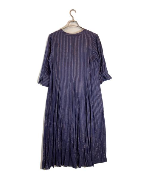 ne quittez pas（ヌキテパ）ne quittez pas (ヌキテパ) Cotton Lurex Stripe V Neck Dress パープル サイズ:Sの古着・服飾アイテム