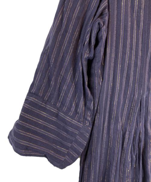 ne quittez pas（ヌキテパ）ne quittez pas (ヌキテパ) Cotton Lurex Stripe V Neck Dress パープル サイズ:Sの古着・服飾アイテム