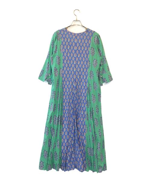 ne quittez pas（ヌキテパ）ne quittez pas (ヌキテパ) ETHNIC PRINT PANEL DRESS グリーン×ネイビー サイズ:Sの古着・服飾アイテム