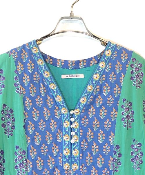 ne quittez pas（ヌキテパ）ne quittez pas (ヌキテパ) ETHNIC PRINT PANEL DRESS グリーン×ネイビー サイズ:Sの古着・服飾アイテム