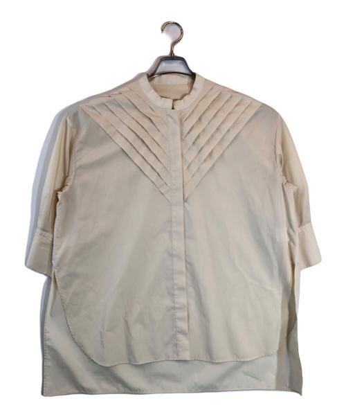 LE PHIL（ル フィル）LE PHIL (ル フィル) タック スタンドカラー TCブロードブラウス ブラウン サイズ:Fの古着・服飾アイテム