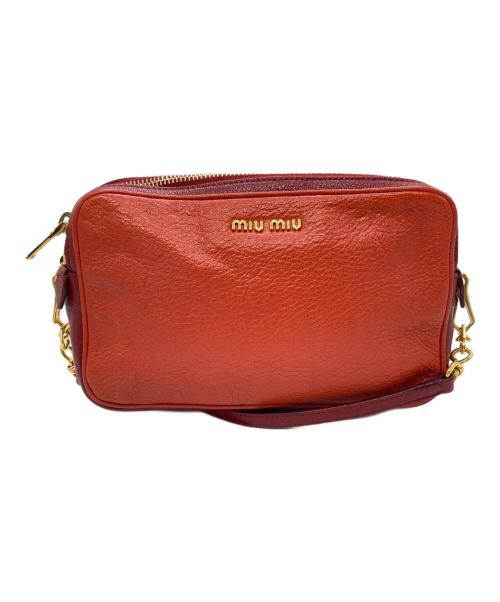 MIU MIU（ミュウミュウ）MIU MIU (ミュウミュウ) マドラスバイカラー2WAYバッグ レッドの古着・服飾アイテム