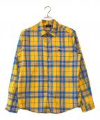 WE11DONEウェルダン）の古着「CHECKED LOGO PRINT SHIRT」｜オレンジ