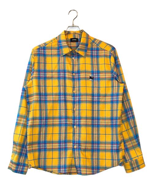 WE11DONE（ウェルダン）WE11DONE (ウェルダン) CHECKED LOGO PRINT SHIRT オレンジ サイズ:Mの古着・服飾アイテム