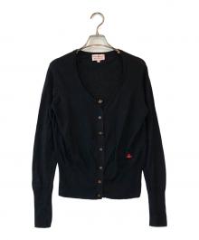 Vivienne Westwood RED LABEL（ヴィヴィアンウエストウッドレッドレーベル）の古着「リネンコットンオーブ刺繍ニットカーディガン」｜ブラック