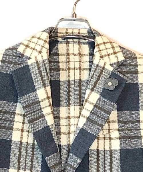 LARDINI（ラルディーニ）LARDINI (ラルディーニ) チェック柄シルクテーラードジャケット グレー×ベージュ サイズ:44の古着・服飾アイテム