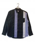 COMME des GARCONS HOMME×DOIHOKOSHOコムデギャルソン オム×）の古着「ストライプ切替パッチワークシャツ」｜ブラック