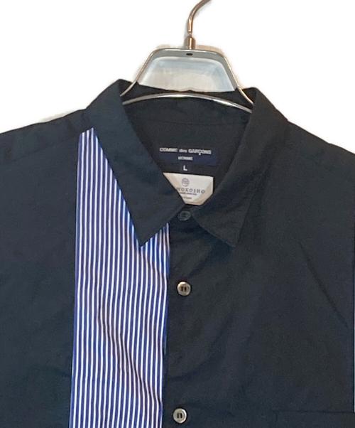 COMME des GARCONS HOMME（コムデギャルソン オム）COMME des GARCONS HOMME (コムデギャルソン オム) DOIHOKOSHO ストライプ切替パッチワークシャツ ブラック サイズ:Lの古着・服飾アイテム