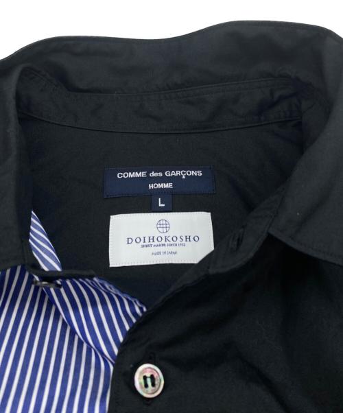COMME des GARCONS HOMME（コムデギャルソン オム）COMME des GARCONS HOMME (コムデギャルソン オム) DOIHOKOSHO ストライプ切替パッチワークシャツ ブラック サイズ:Lの古着・服飾アイテム
