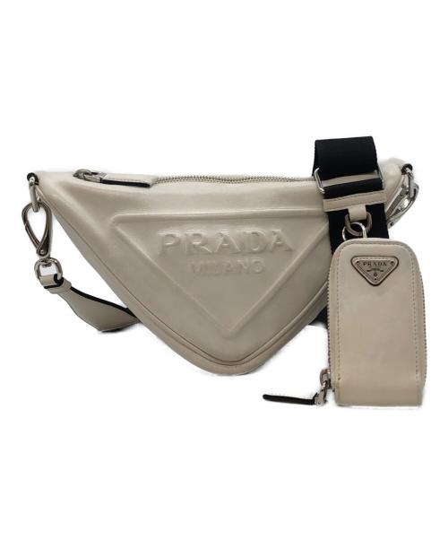 PRADA（プラダ）PRADA (プラダ) トライアングルレザー小Rダーバッグ ホワイトの古着・服飾アイテム