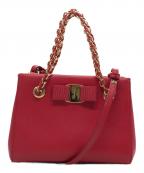 Salvatore Ferragamoサルヴァトーレ フェラガモ）の古着「ヴァラリボンチェーンハンドバッグ」｜レッド