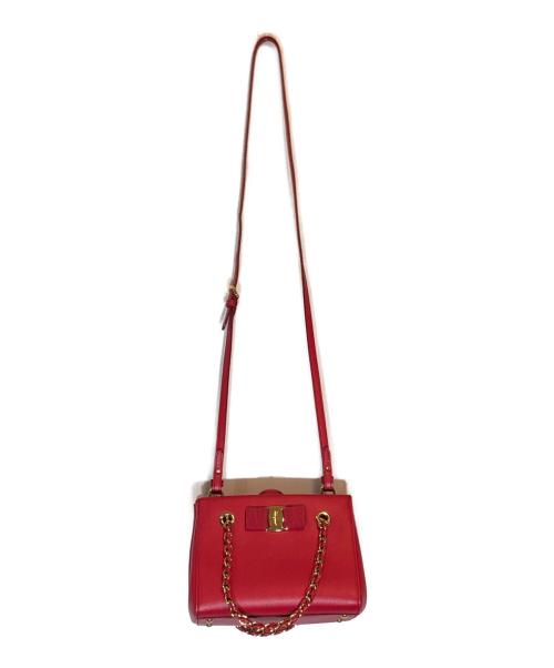 Salvatore Ferragamo（サルヴァトーレ フェラガモ）Salvatore Ferragamo (サルヴァトーレ フェラガモ) ヴァラリボンチェーンハンドバッグ レッドの古着・服飾アイテム