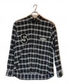 Hysteric Glamour×WIND AND SEAヒステリックグラマー×ウィンダンシー）の古着「ワッペンチェックシャツ」｜ブラック
