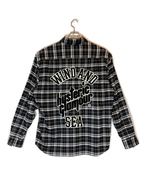 Hysteric Glamour（ヒステリックグラマー）Hysteric Glamour (ヒステリックグラマー) WIND AND SEA (ウィンダンシー) ワッペンチェックシャツ ブラック サイズ:XLの古着・服飾アイテム