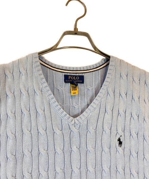 POLO RALPH LAUREN（ポロ・ラルフローレン）POLO RALPH LAUREN (ポロ・ラルフローレン) ケーブルニットニットベスト ブルー サイズ:XLの古着・服飾アイテム