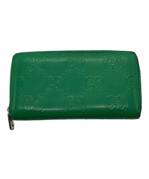 GUCCI（グッチ）GUCCI (グッチ) GG エンボス型押し レザー 長財布 グリーン サイズ:下記参照の古着・服飾アイテム