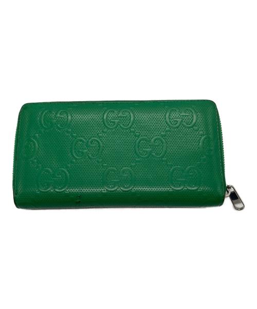 GUCCI（グッチ）GUCCI (グッチ) GG エンボス型押し レザー 長財布 グリーン サイズ:下記参照の古着・服飾アイテム