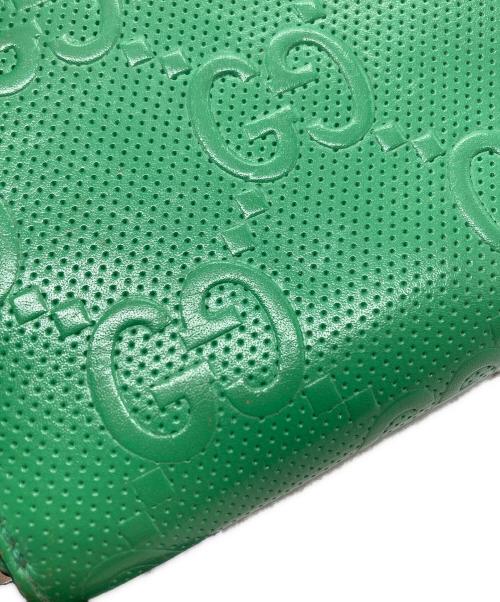 GUCCI（グッチ）GUCCI (グッチ) GG エンボス型押し レザー 長財布 グリーン サイズ:下記参照の古着・服飾アイテム