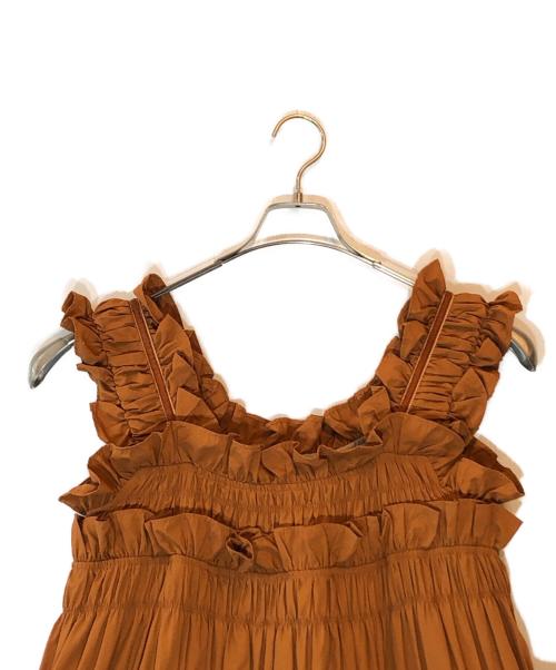 perna（ペルナ）perna (ペルナ) ギャザーキャミフリルワンピース オレンジ サイズ:Lの古着・服飾アイテム