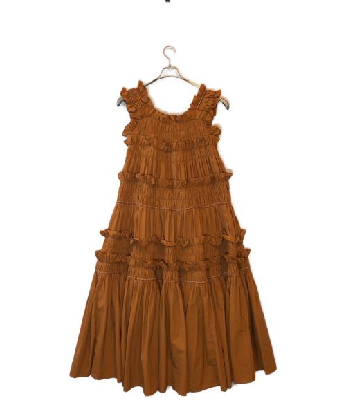 perna（ペルナ）perna (ペルナ) ギャザーキャミフリルワンピース オレンジ サイズ:Lの古着・服飾アイテム