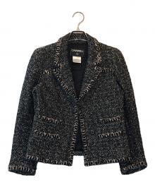 CHANEL（シャネル）の古着「リボン・ココマークボタン付き  ツイードジャケット」｜ブラック×ブラウン