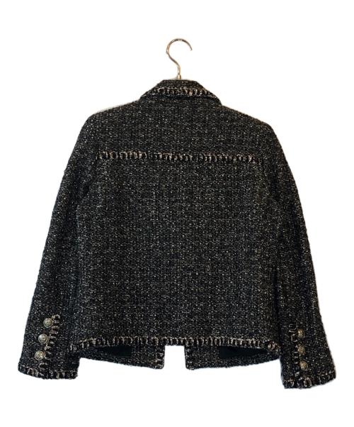 CHANEL（シャネル）CHANEL (シャネル) リボン・ココマークボタン付き  ツイードジャケット ブラック×ブラウン サイズ:38の古着・服飾アイテム