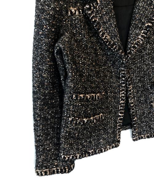 CHANEL（シャネル）CHANEL (シャネル) リボン・ココマークボタン付き  ツイードジャケット ブラック×ブラウン サイズ:38の古着・服飾アイテム