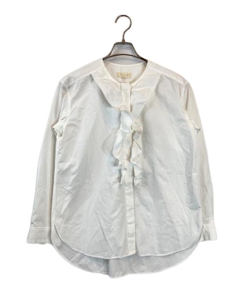 DRAWER（ドゥロワー）Drawer (ドゥロワー) フロントフリルクルーネックシャツ ホワイト サイズ:36の古着・服飾アイテム