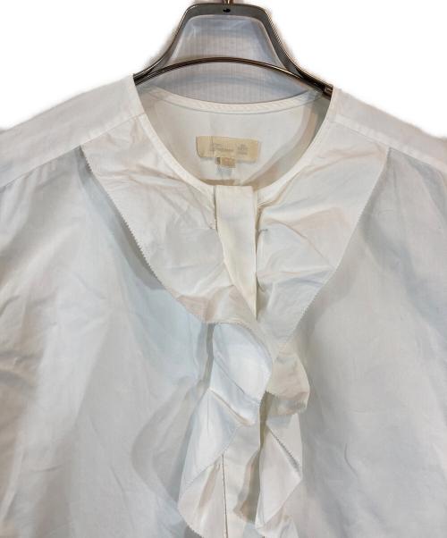 DRAWER（ドゥロワー）Drawer (ドゥロワー) フロントフリルクルーネックシャツ ホワイト サイズ:36の古着・服飾アイテム