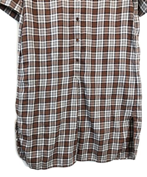 DRAWER（ドゥロワー）Drawer (ドゥロワー) メランジチェックショートスリーブワンピース ブラウン サイズ:36の古着・服飾アイテム