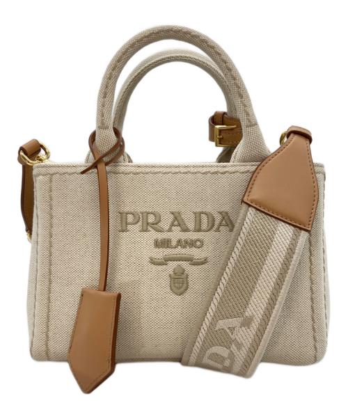 PRADA（プラダ）PRADA (プラダ) ジャルディニエール コットンキャンバス ミニハンドバッグ アイボリーの古着・服飾アイテム