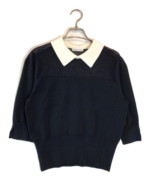 ESTNATION（エストネーション）ESTNATION (エストネーション) 衿付きヨークシアーニット ネイビー サイズ:Fの古着・服飾アイテム