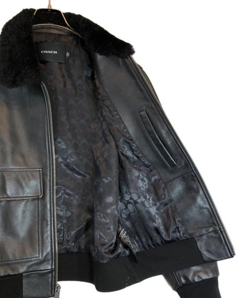 COACH（コーチ）COACH (コーチ) レザー フライト ジャケット・シアリング カラー ブラック サイズ:Mの古着・服飾アイテム