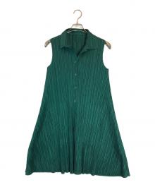 PLEATS PLEASE（プリーツプリーズ）の古着「ノースリーブプリーツワンピース」｜グリーン