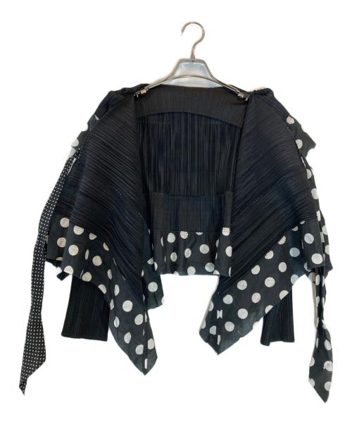 PLEATS PLEASE（プリーツプリーズ）PLEATS PLEASE (プリーツプリーズ) ドット柄変形フリルカーディガン ブラック サイズ:3の古着・服飾アイテム