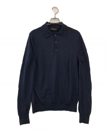 中古・古着通販】PRADA (プラダ) ニットポロシャツ ネイビー サイズ:46