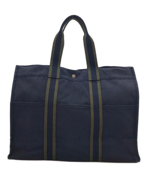 HERMES（エルメス）HERMES (エルメス) キャンバストートバッグ ネイビーの古着・服飾アイテム