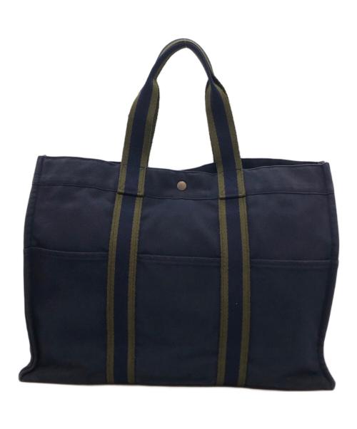 HERMES（エルメス）HERMES (エルメス) キャンバストートバッグ ネイビーの古着・服飾アイテム
