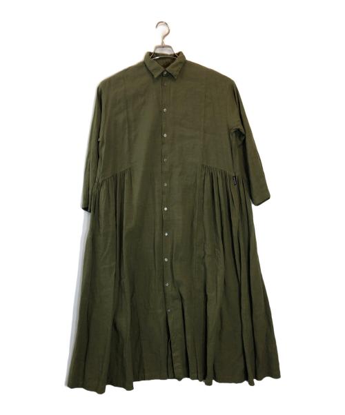 nest Robe（ネストローブ）nest Robe (ネストローブ) 近江晒 サイドギャザー ワンピース カーキ サイズ:Fの古着・服飾アイテム