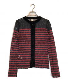 Jean Paul Gaultier FEMME（ジャンポールゴルチエ フェム）の古着「ボーダーシアーカーディガン」｜ブラック×レッド