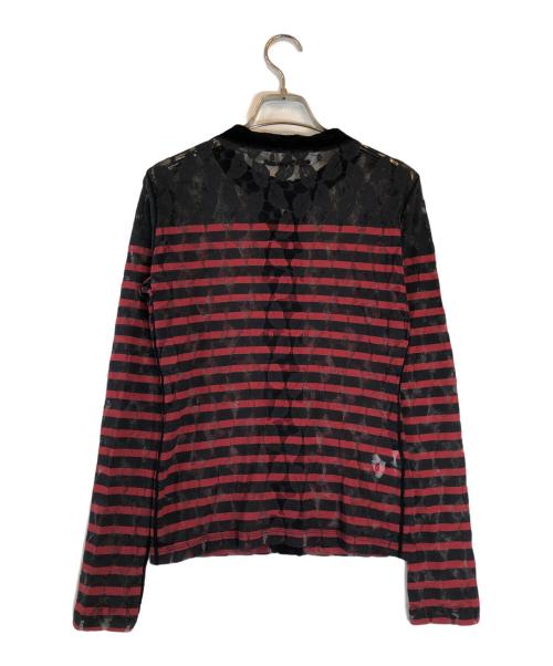 Jean Paul Gaultier FEMME（ジャンポールゴルチエ フェム）Jean Paul GAULTIER FEMME (ジャンポールゴルチエ フェム) ボーダーシアーカーディガン ブラック×レッド サイズ:40の古着・服飾アイテム