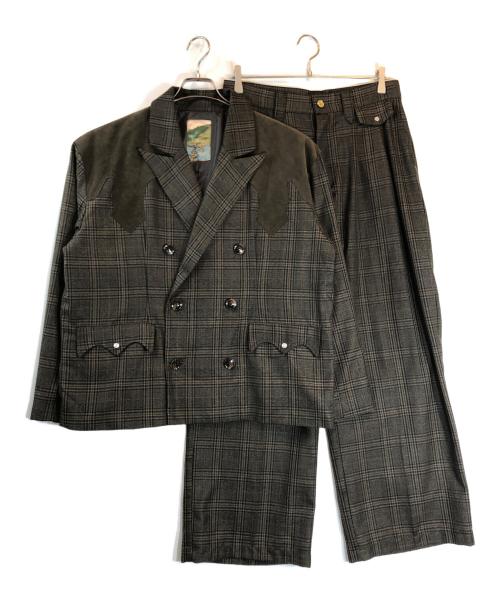 Ballsy.Brothers（ボールジーブラザーズ）Ballsy.Brothers (ボールジーブラザーズ) Western check & stripe setup ブラウン サイズ:Lの古着・服飾アイテム