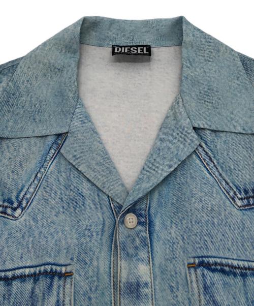 DIESEL（ディーゼル）DIESEL (ディーゼル) デニム転写プリントオープンカラーシャツ ブルー サイズ:48の古着・服飾アイテム